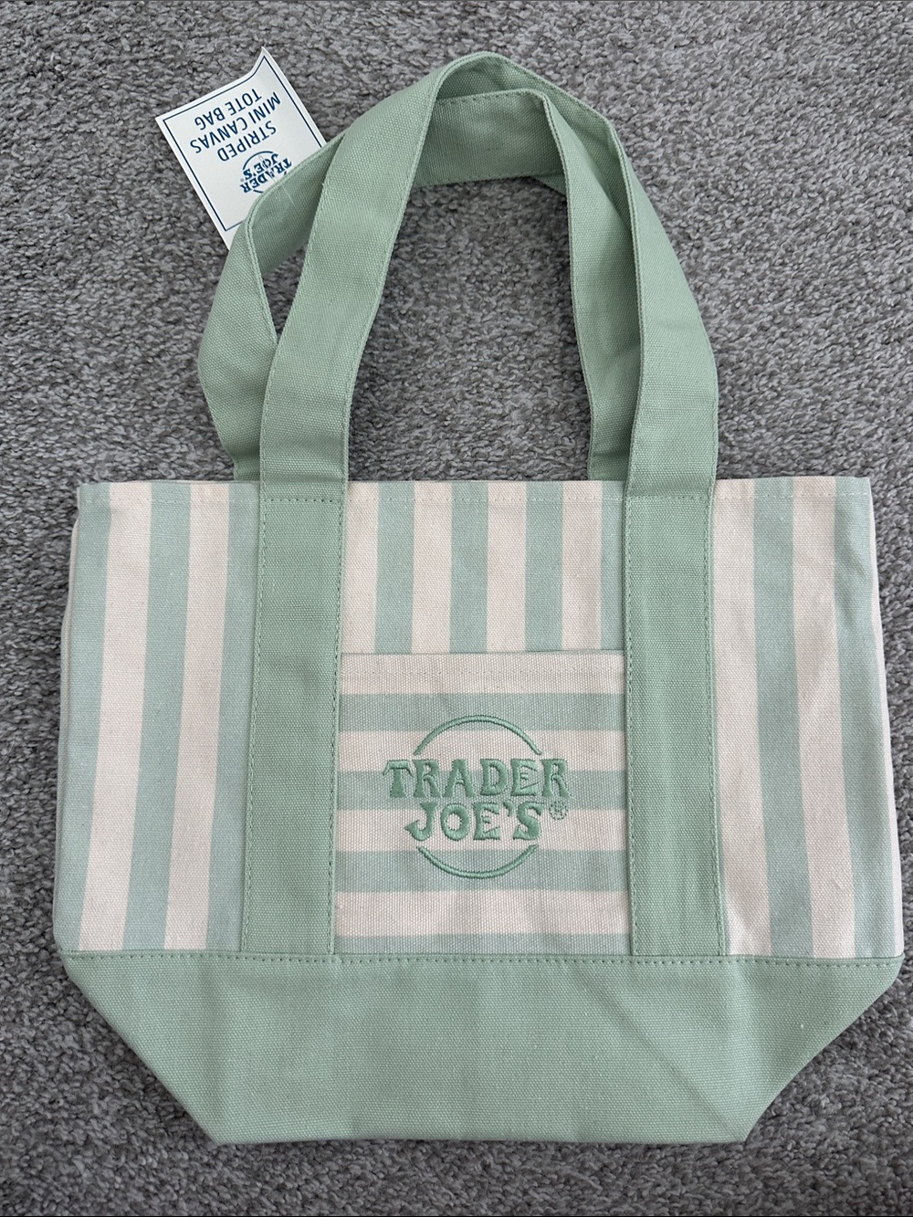 Trader Joe’s Mint Green Stripe Canvas Tote Bag